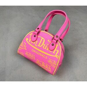 Vintage Von Dutch Y2K RARE Mini Pink Yellow Bowling Bag Purse